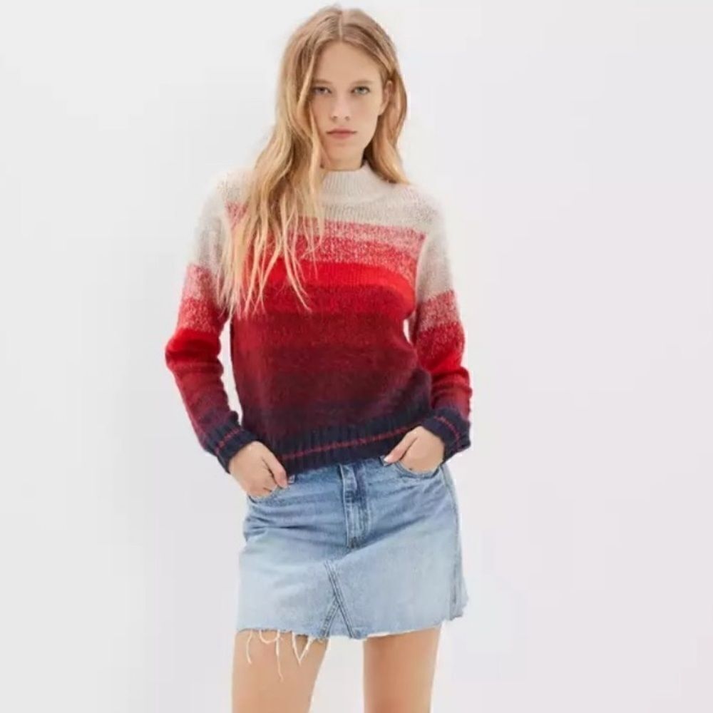 American Eagle Sweater‎ Womens Size XS Ombre Knitted Mock Neck pullover Cropped
